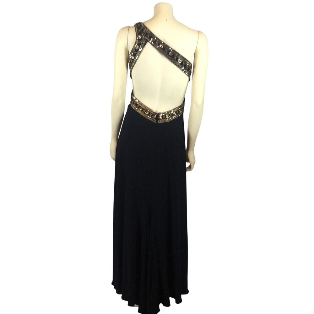 Betsy & Adam One Shoulder Navy Gold Gown NWT Size 4 - Picture 3 of 12